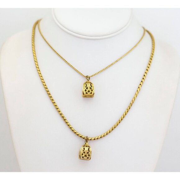 24 inch, Vintage Gold Tone Bird Cage Pendants Multi Strand Necklace - G1 - Picture 1 of 3